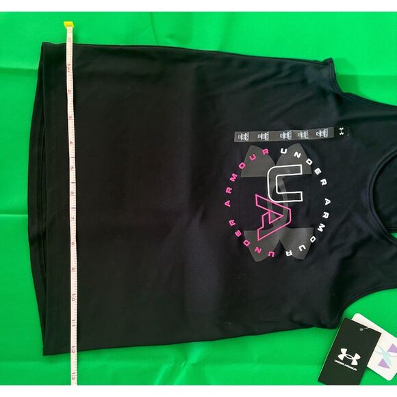 Under Armour Girls Size YMD, Black Sleeveless Tank w/ Hot Pink ~NEW - Picture 3 of 4